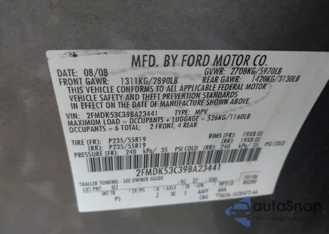 2009 Ford Flex Limited из США, поврежденный, VIN 2FMDK53C39BA23441